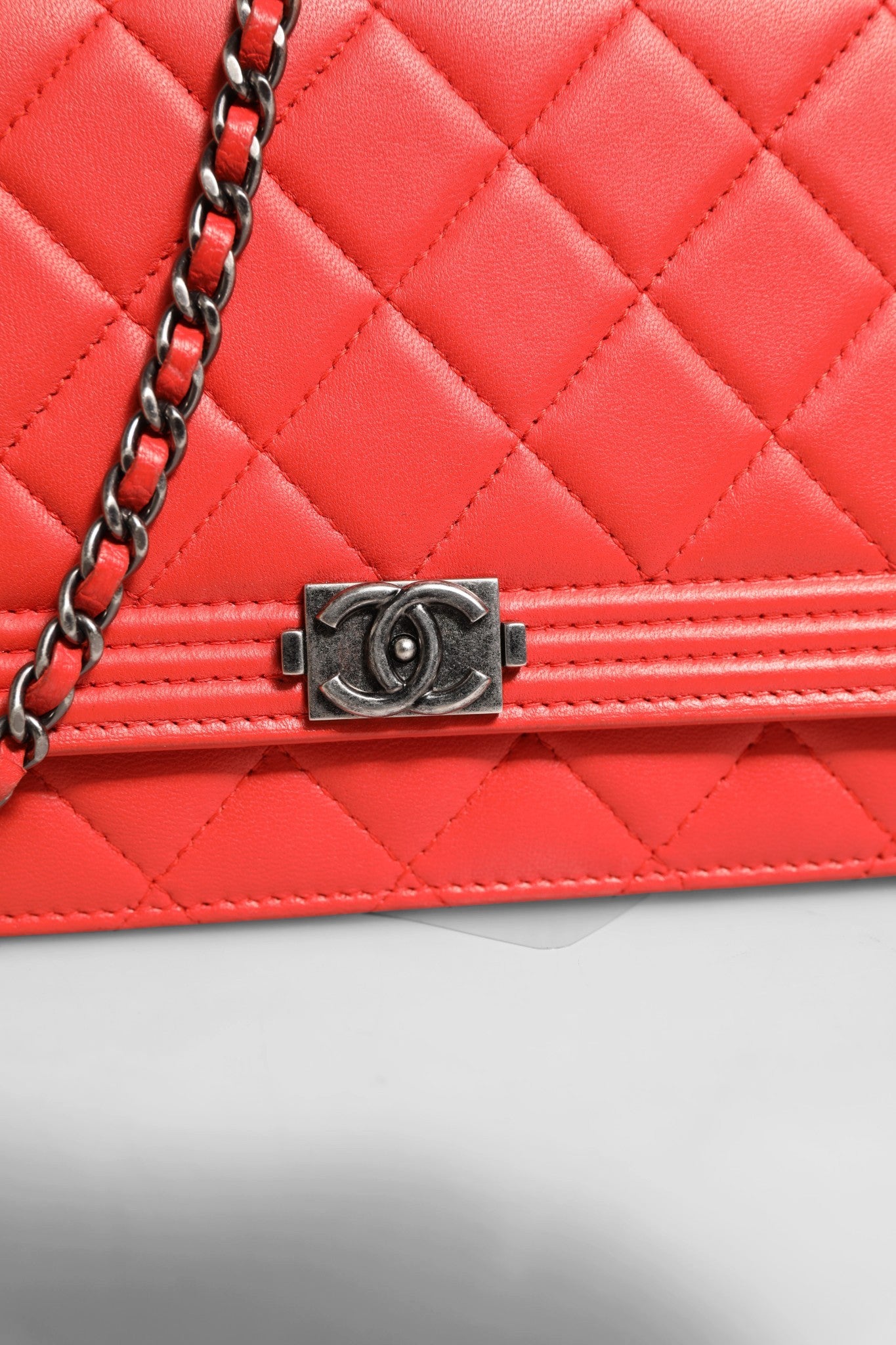 Chanel Chanel Boy Wallet on Chain Red Women's Lambskin (Authentic Pre-Loved)