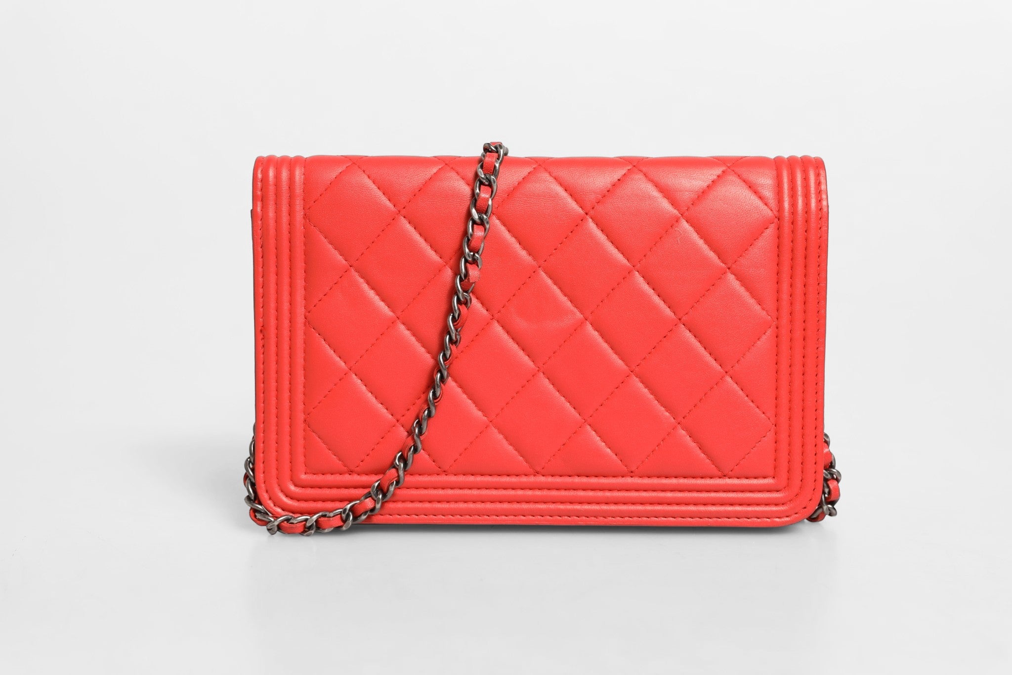 Chanel Chanel Boy Wallet on Chain Red Women's Lambskin (Authentic Pre-Loved)