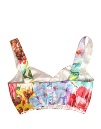 Dolce & Gabbana Multicolor Floral Print Silk Cropped Bustier Women's Top