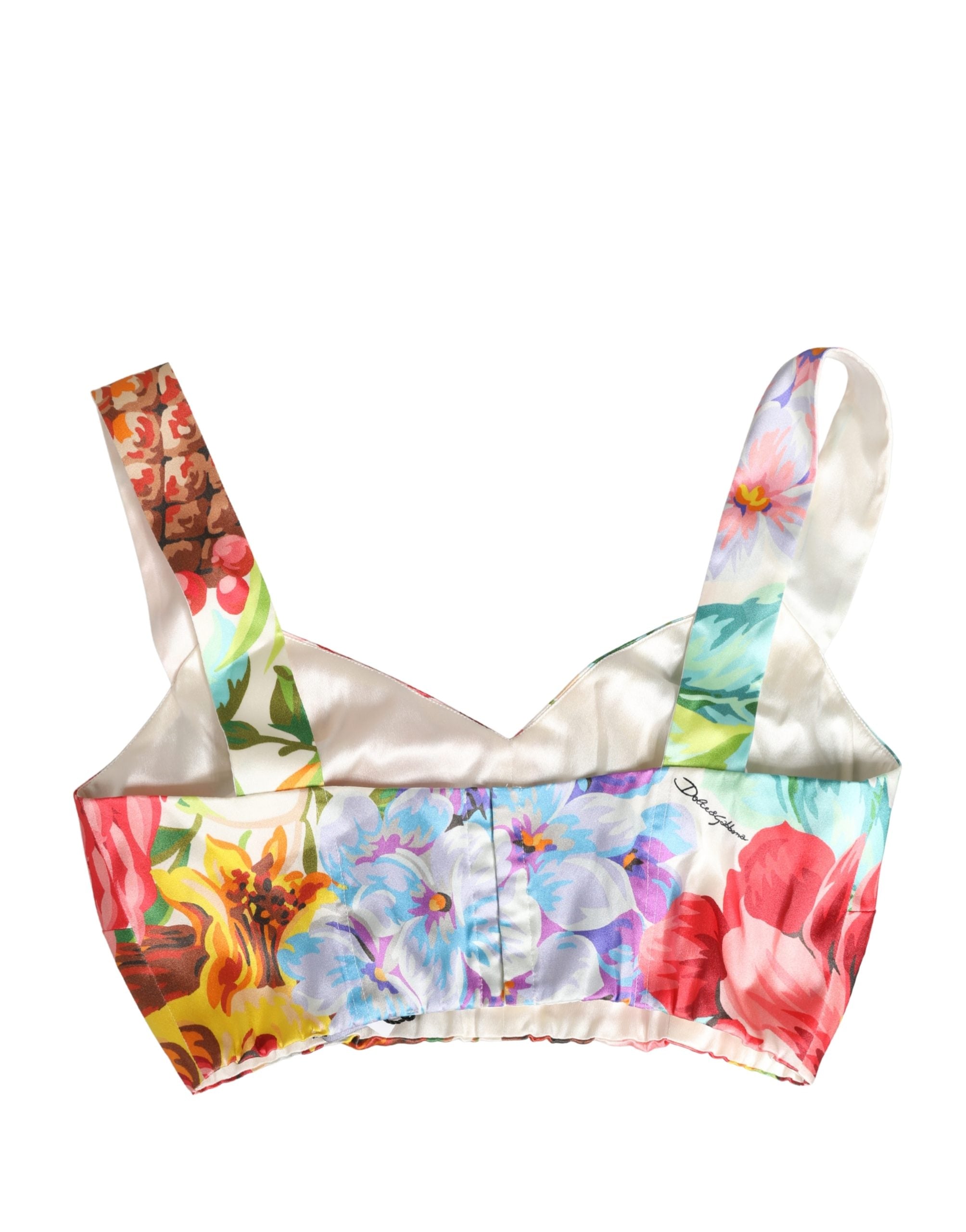 Dolce & Gabbana Multicolor Floral Print Silk Cropped Bustier Women's Top