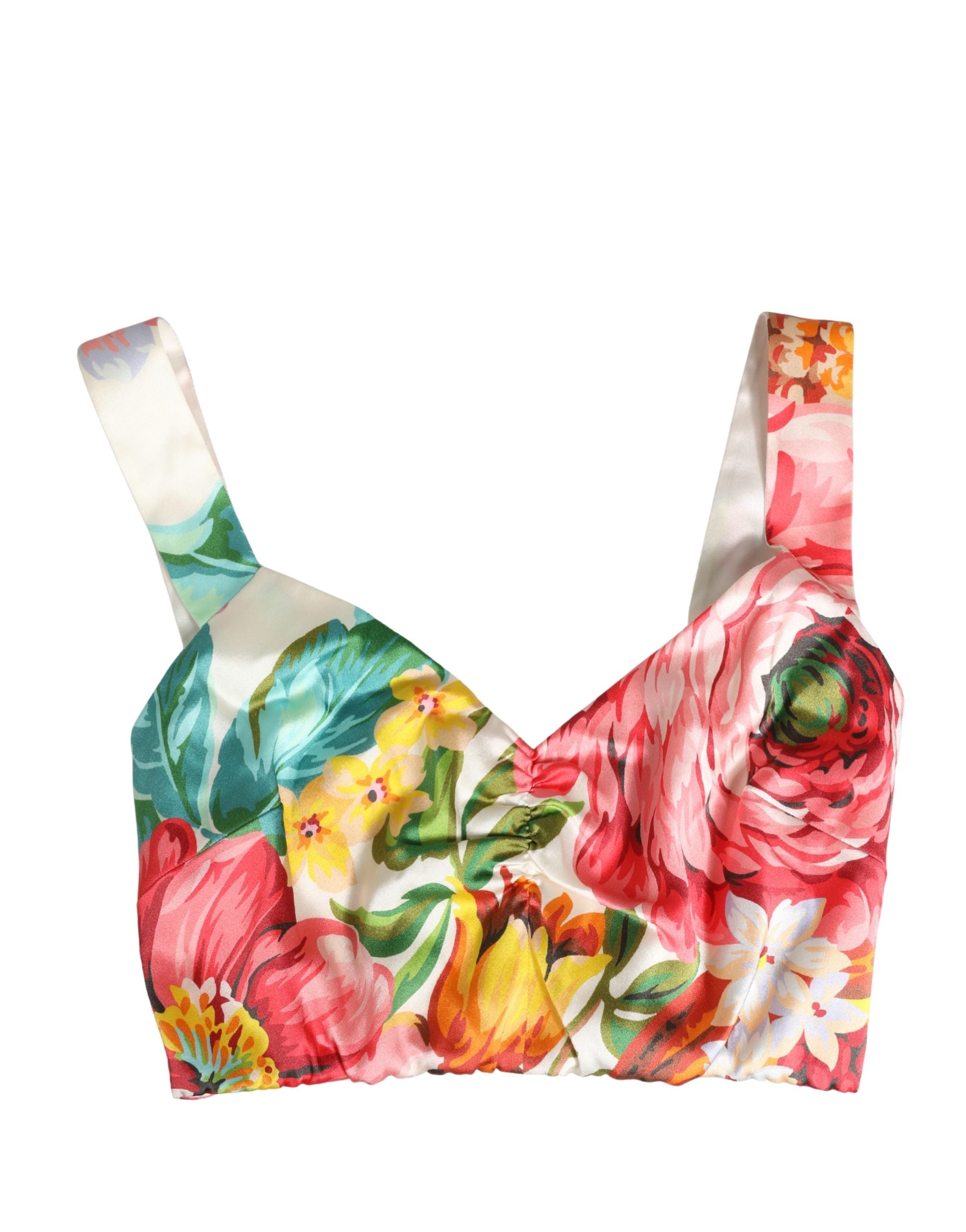 Dolce & Gabbana Multicolor Floral Print Silk Cropped Bustier Women's Top