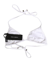 Dolce & Gabbana White Nylon Triangle Beachwear Bikini Top Women's Swimwear