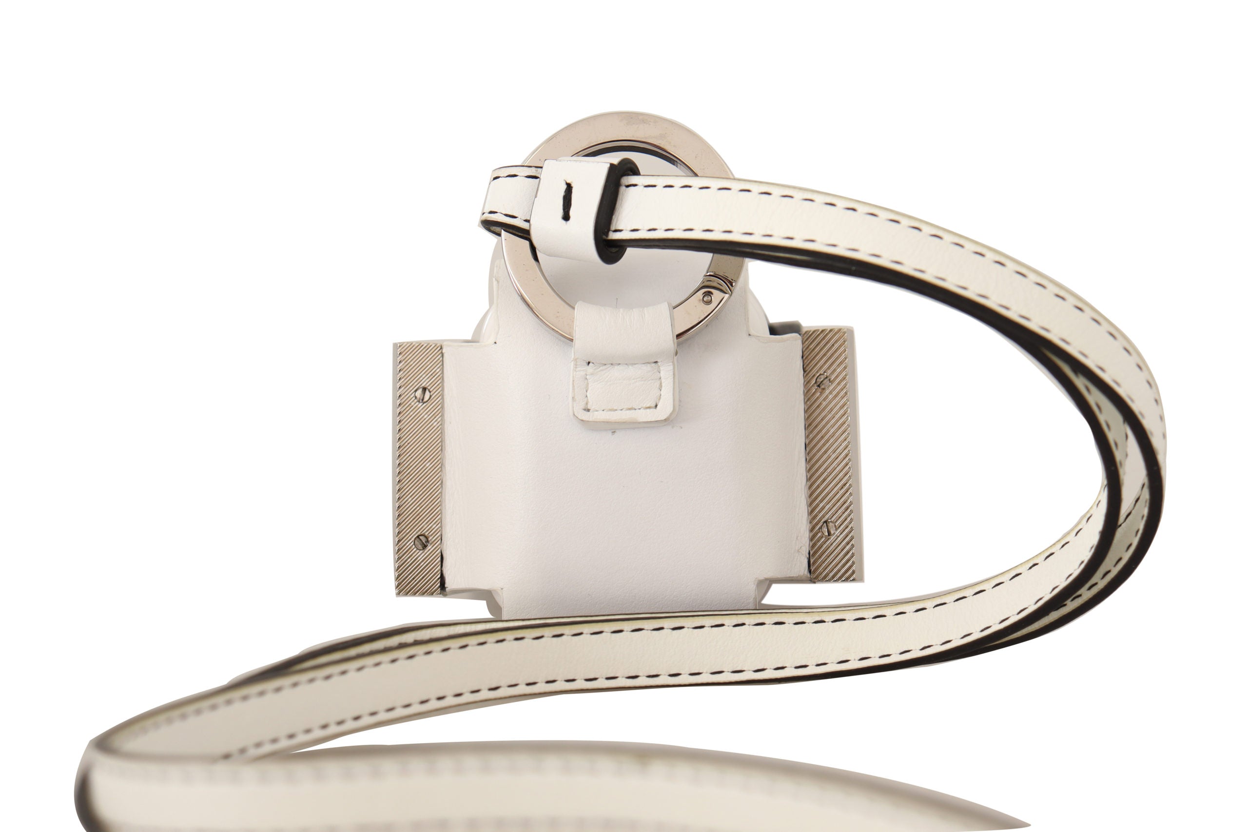 Dolce Gabbana White Black Leather Strap Silver Metal Logo Airpods Case