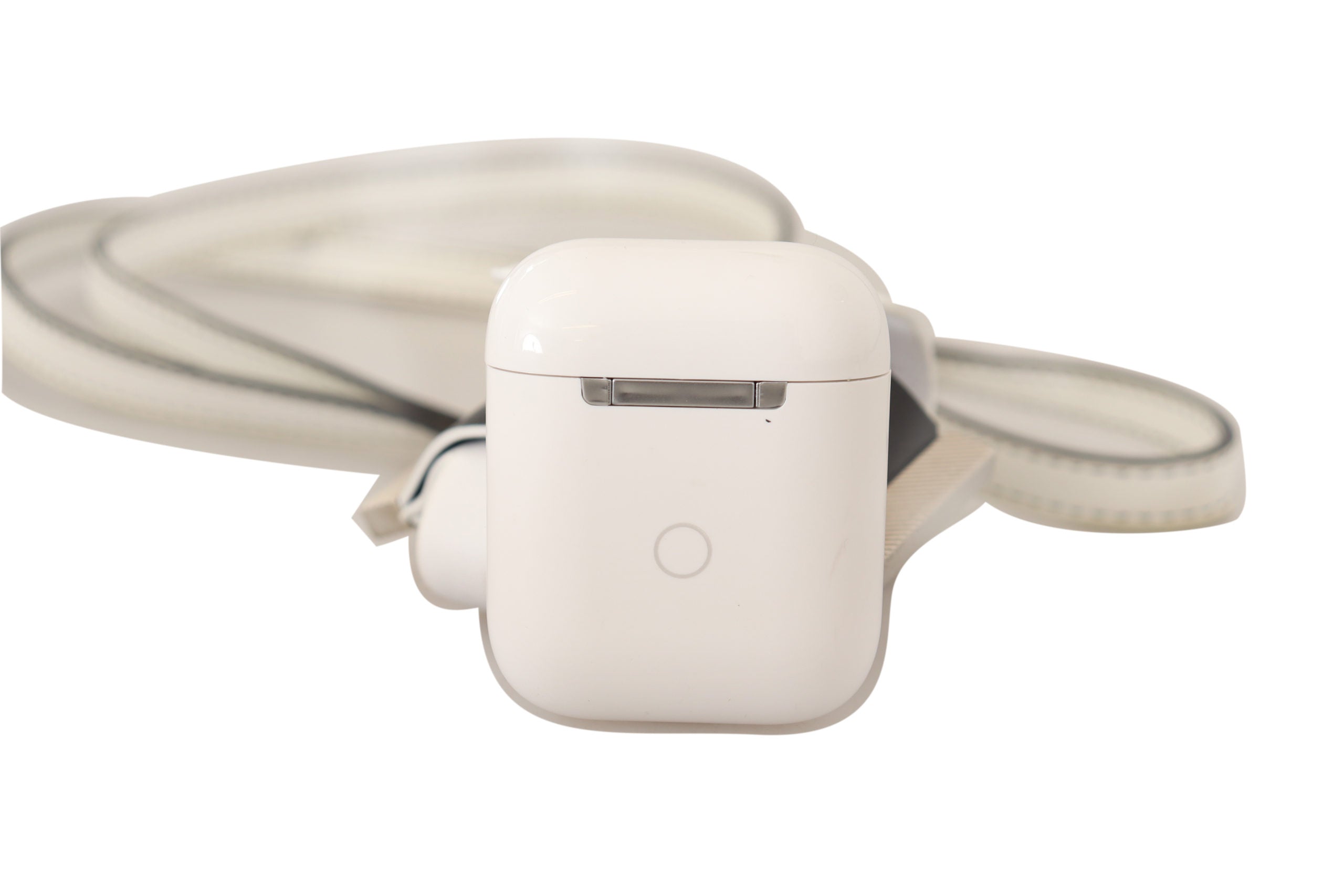 Dolce Gabbana White Black Leather Strap Silver Metal Logo Airpods Case