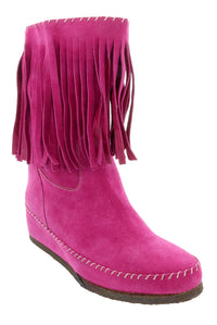 Daniela Fargion Fuschia Suede Suede Mid Calf Low Wedge Heel Boots-