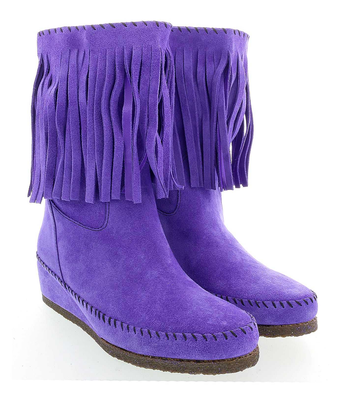 Daniela Fargion Violet Suede Suede Mid Calf Low Wedge Heel Boots-