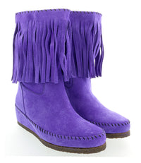 Daniela Fargion Violet Suede Suede Mid Calf Low Wedge Heel Boots-
