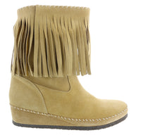 Daniela Fargion Dark Brown Suede Suede Mid Calf Low Wedge Heel Boots-
