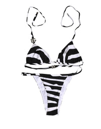 Dolce & Gabbana Black White Zebra Bikini Top Bottom Women's Swimwear