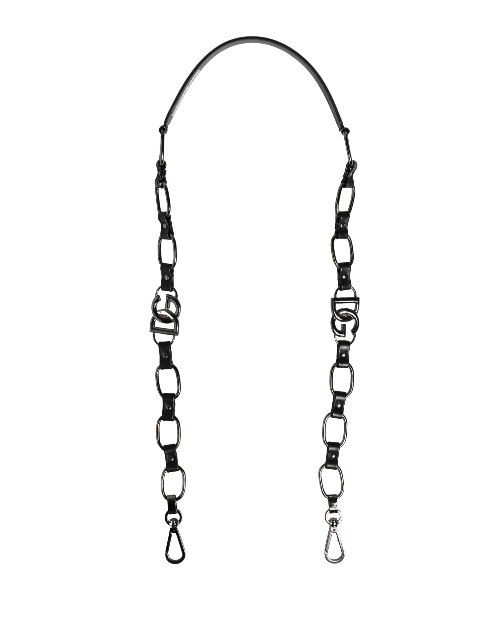 Dolce & Gabbana Dolce & Gabbana Black Leather Silver Chain Bag Accessory Shoulder Women's Strap