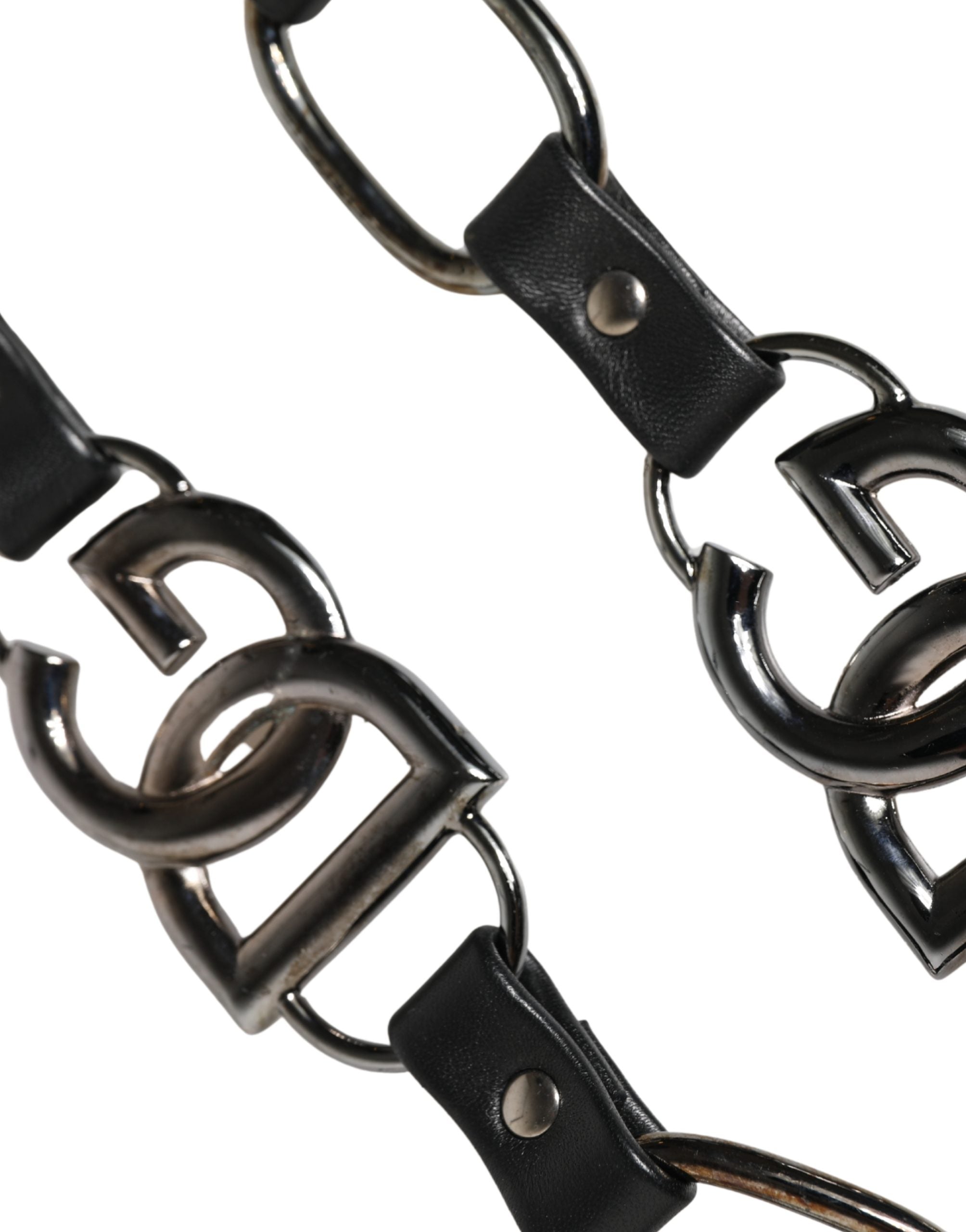 Dolce & Gabbana Dolce & Gabbana Black Leather Silver Chain Bag Accessory Shoulder Women's Strap