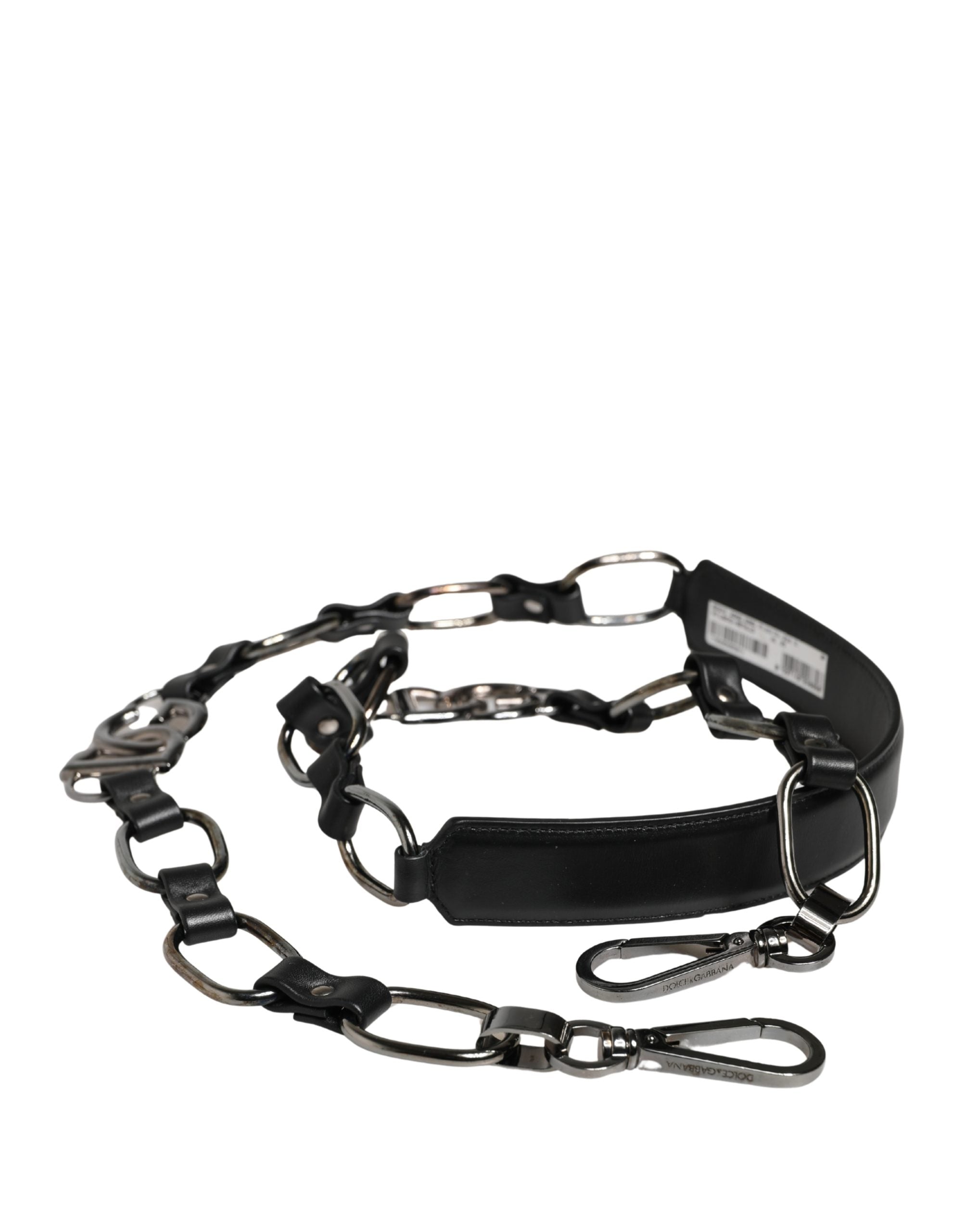 Dolce & Gabbana Dolce & Gabbana Black Leather Silver Chain Bag Accessory Shoulder Women's Strap