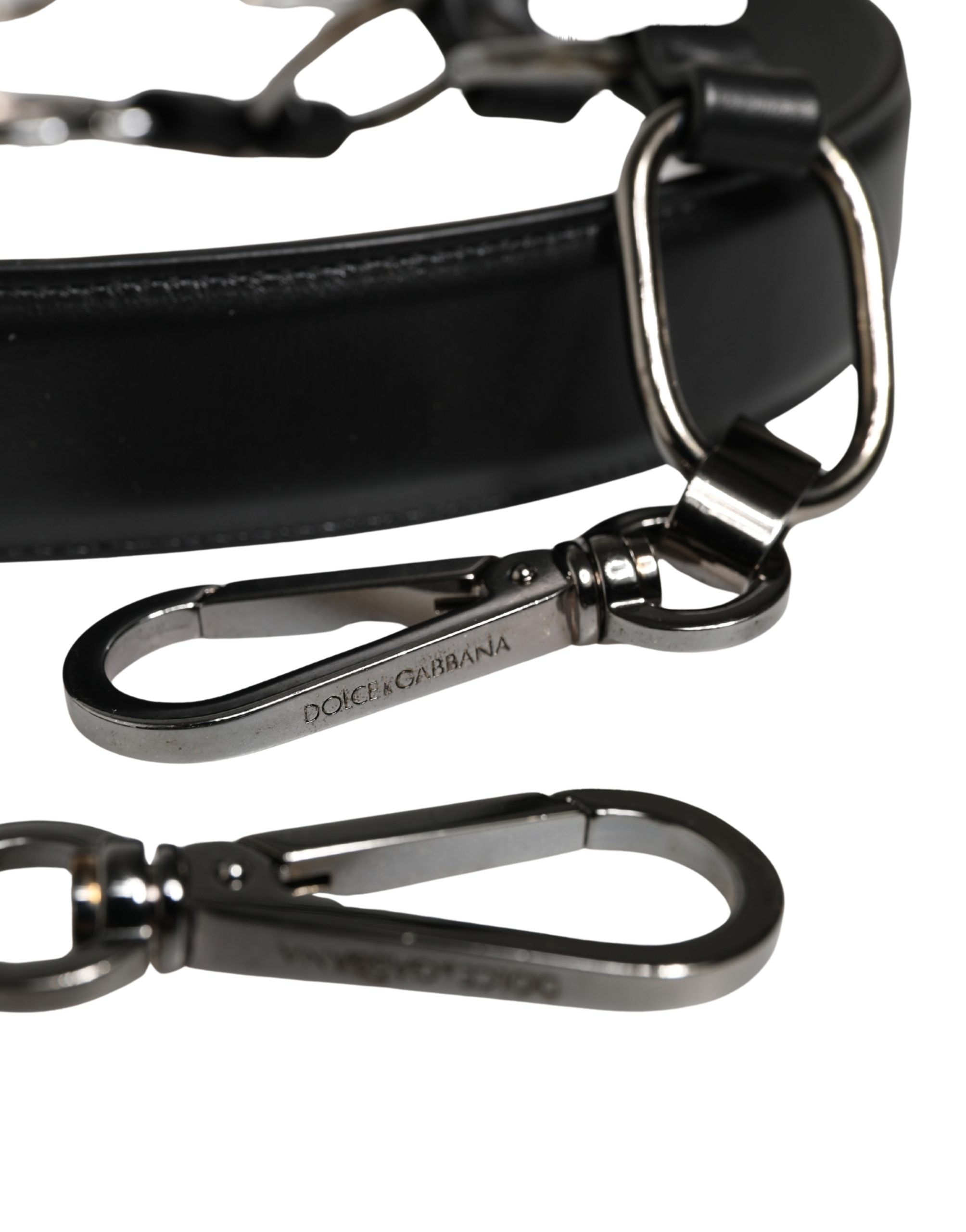 Dolce & Gabbana Dolce & Gabbana Black Leather Silver Chain Bag Accessory Shoulder Women's Strap