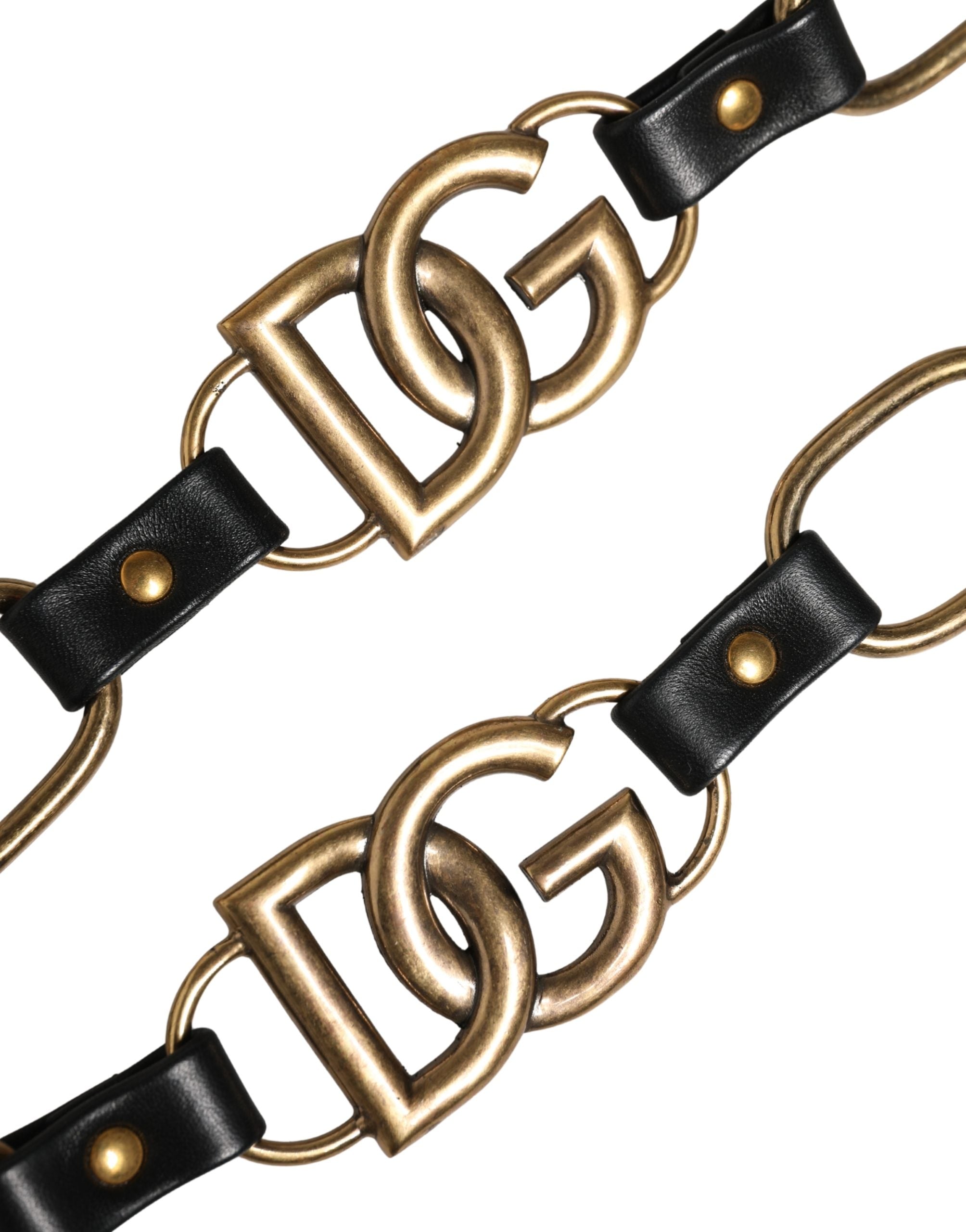 Dolce & Gabbana Dolce & Gabbana Black Leather Gold Chain Bag Accessory Shoulder Women's Strap