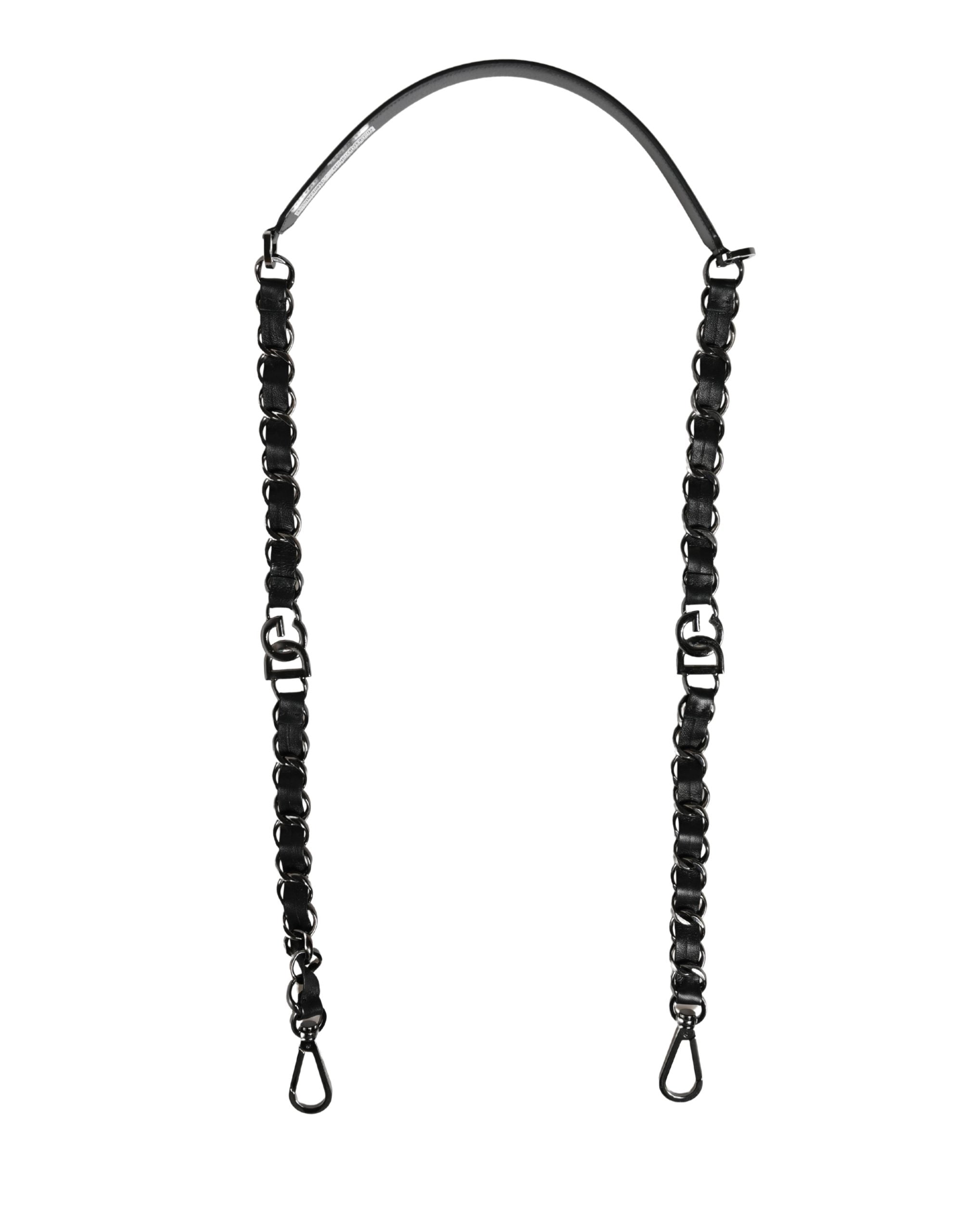 Dolce & Gabbana Black Leather Silver Chain Bag Accessory Shoulder Women's Strap