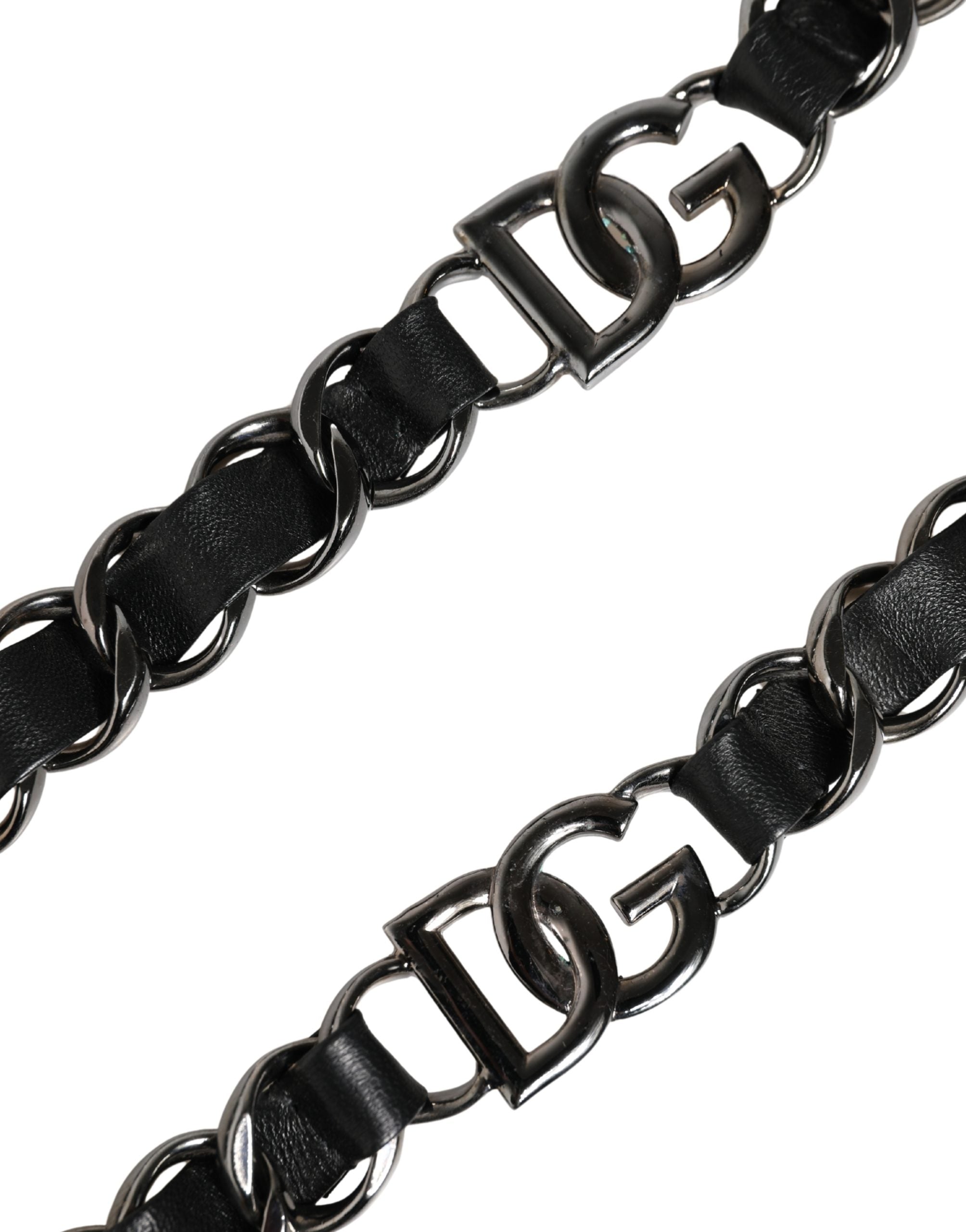 Dolce & Gabbana Black Leather Silver Chain Bag Accessory Shoulder Women's Strap