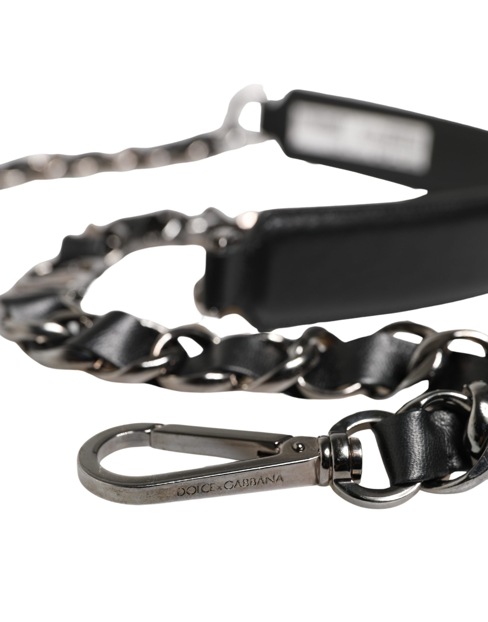 Dolce & Gabbana Black Leather Silver Chain Bag Accessory Shoulder Women's Strap