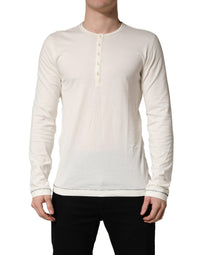 Dolce & Gabbana White Long Sleeves Henley Pullover Men's Sweater