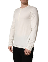 Dolce & Gabbana White Long Sleeves Henley Pullover Men's Sweater