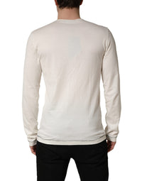 Dolce & Gabbana White Long Sleeves Henley Pullover Men's Sweater