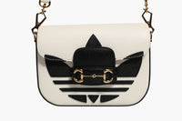 Gucci Gucci x Adidas Horsebit 1955 White Black Calfskin Leather Shoulder Women's Bag (Authentic Pre-Loved)