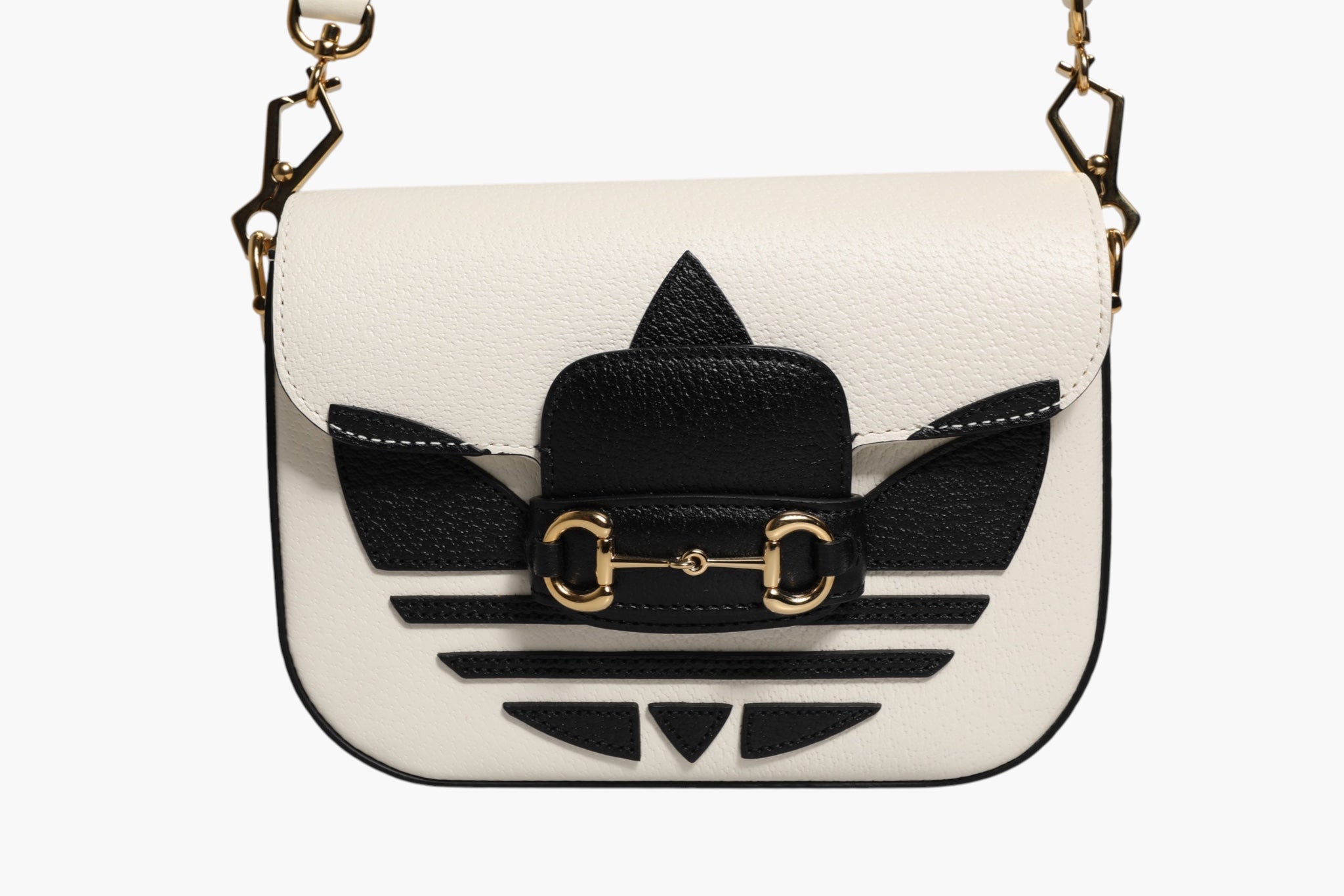 Gucci Gucci x Adidas Horsebit 1955 White Black Calfskin Leather Shoulder Women's Bag (Authentic Pre-Loved)