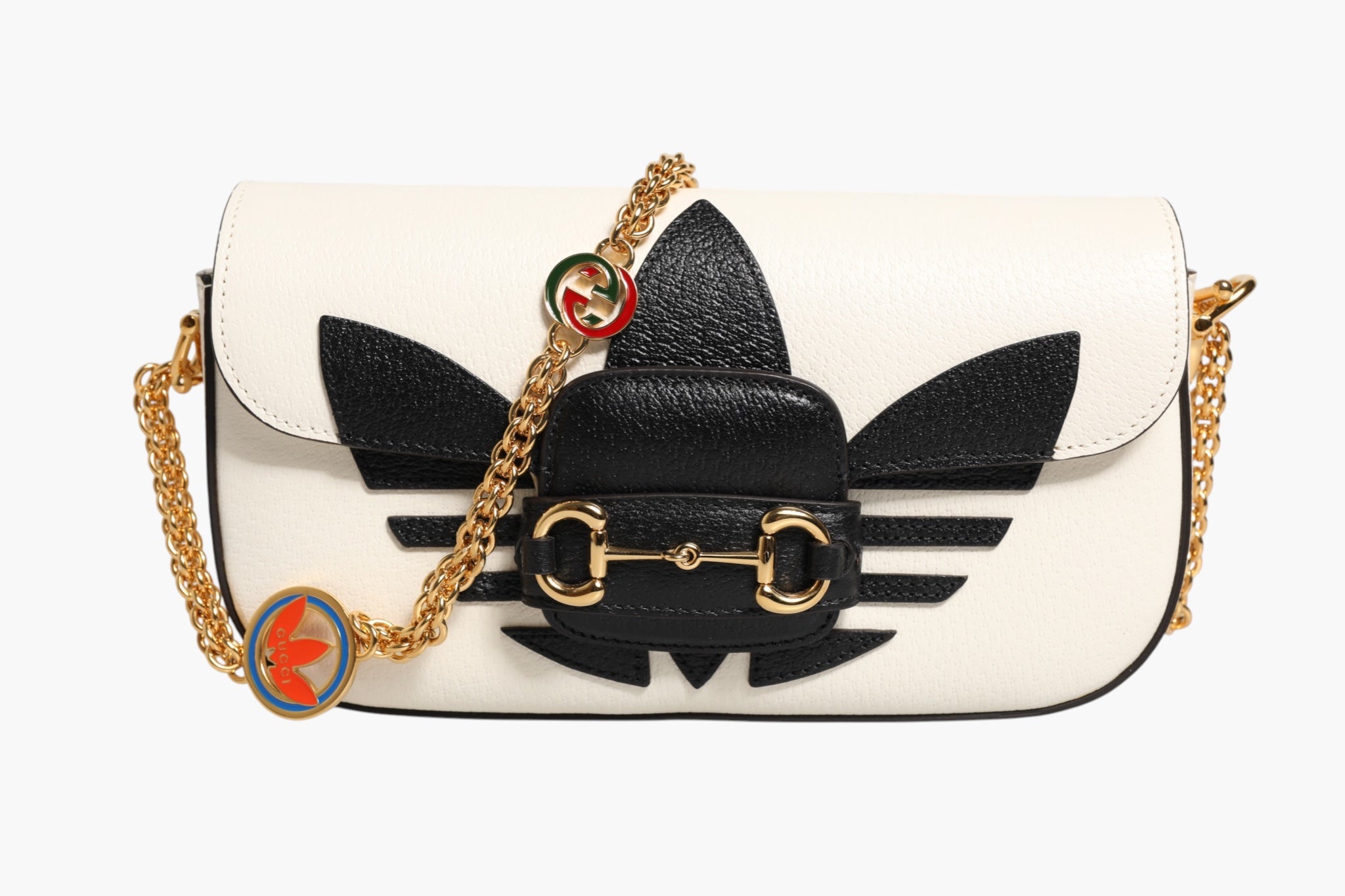Gucci Gucci x Adidas Horsebit 1955 White Black Calfskin Leather Shoulder Women's Bag (Authentic Pre-Loved)
