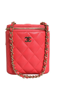 Chanel Red Caviar Quilted Small Vertical Coco Beauty Vanity Case with Women's Chain (Authentic Pre-Loved)