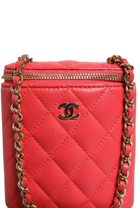 Chanel Red Caviar Quilted Small Vertical Coco Beauty Vanity Case with Women's Chain (Authentic Pre-Loved)