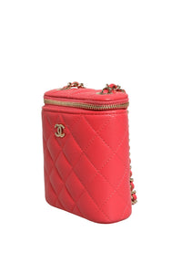 Chanel Red Caviar Quilted Small Vertical Coco Beauty Vanity Case with Women's Chain (Authentic Pre-Loved)