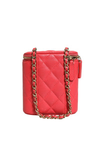Chanel Red Caviar Quilted Small Vertical Coco Beauty Vanity Case with Women's Chain (Authentic Pre-Loved)