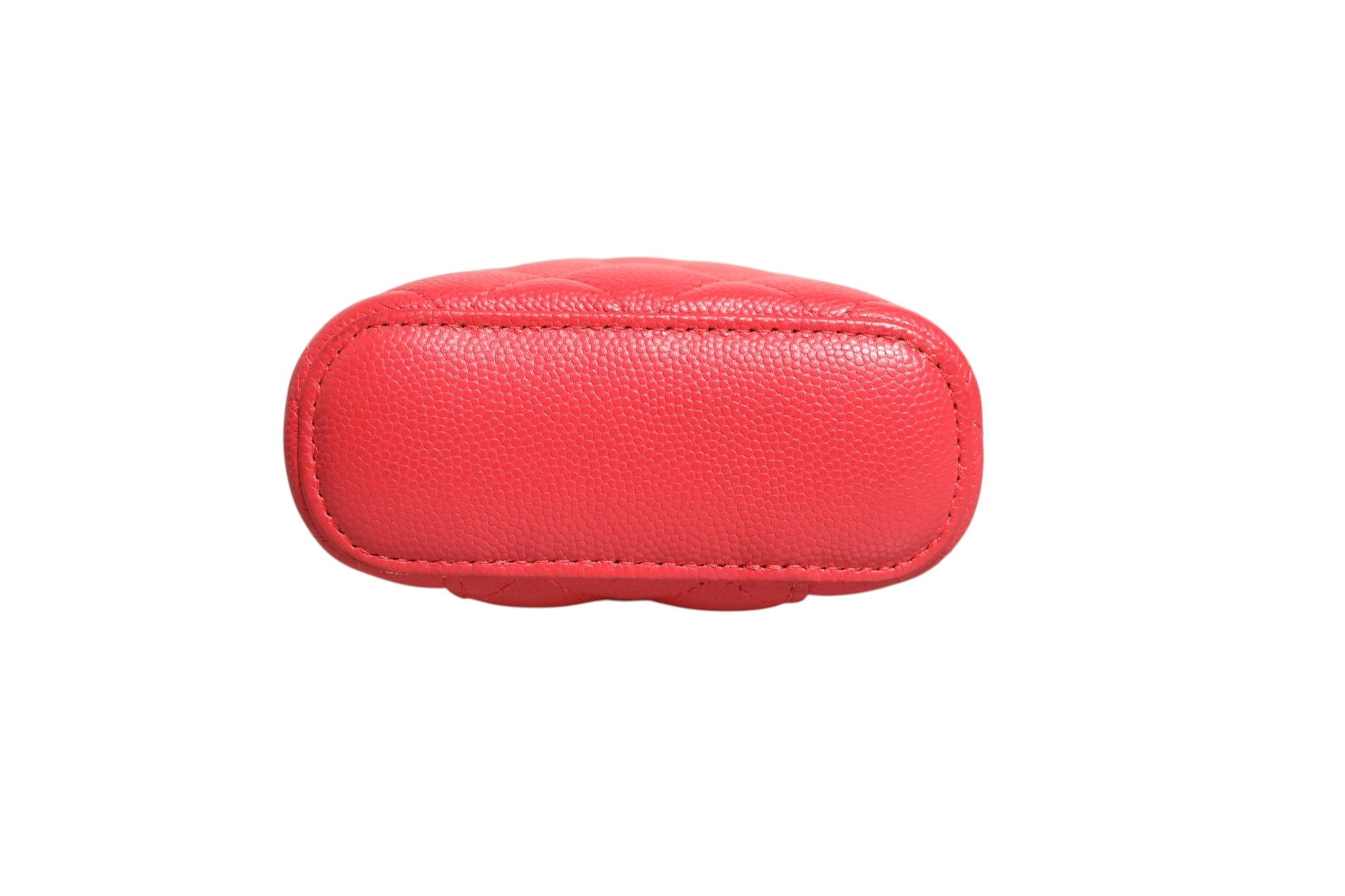 Chanel Red Caviar Quilted Small Vertical Coco Beauty Vanity Case with Women's Chain (Authentic Pre-Loved)