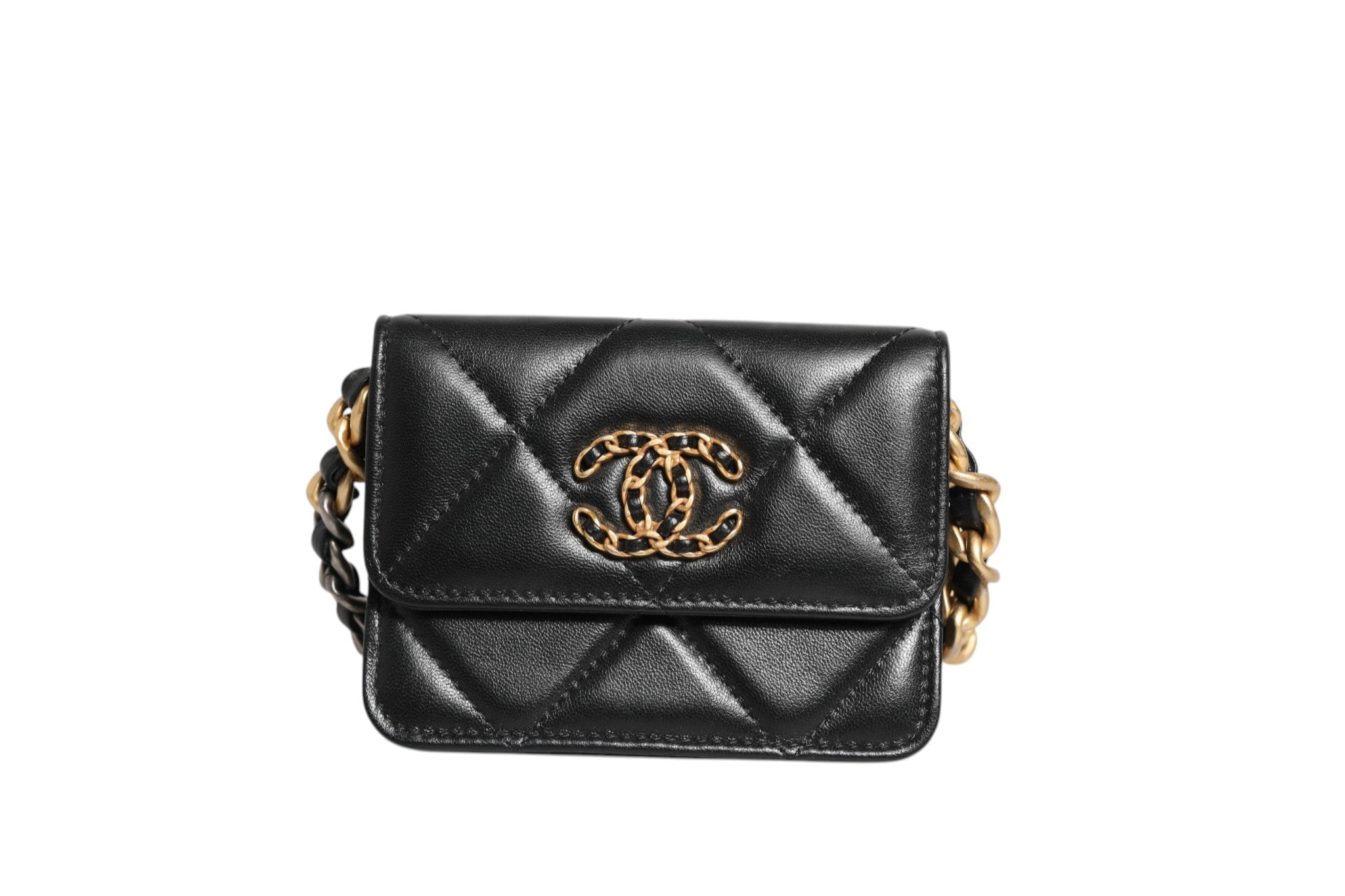 Chanel Chanel 19 Flap Coin Purse Quilted Leather Black Women's Crossbody (Pre-Loved)