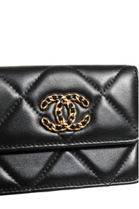 Chanel Chanel 19 Flap Coin Purse Quilted Leather Black Women's Crossbody (Pre-Loved)
