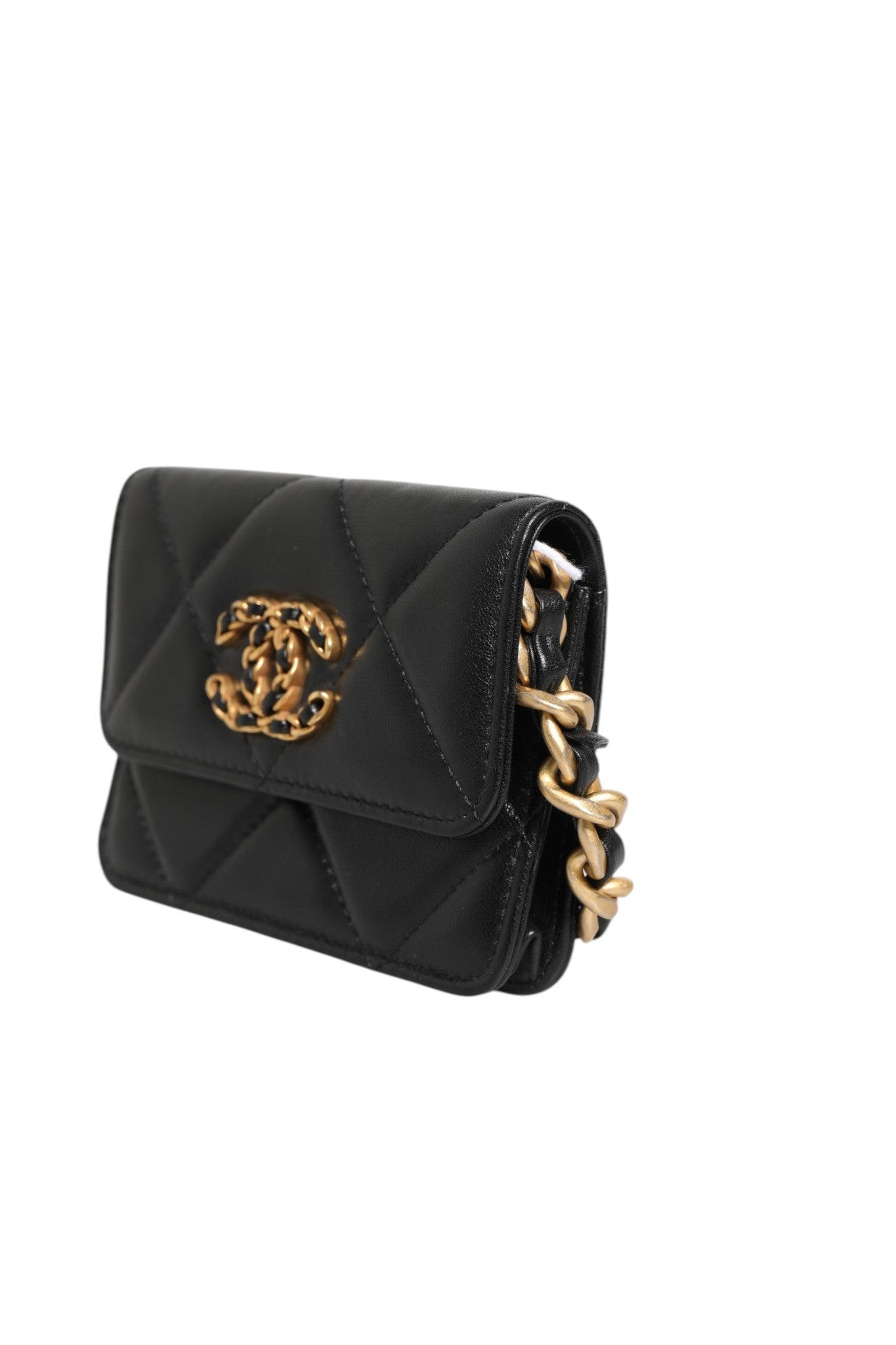 Chanel Chanel 19 Flap Coin Purse Quilted Leather Black Women's Crossbody (Pre-Loved)