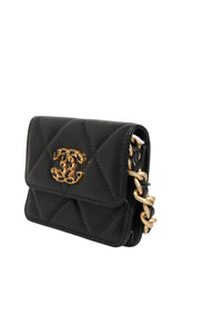 Chanel Chanel 19 Flap Coin Purse Quilted Leather Black Women's Crossbody (Pre-Loved)