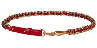 Miu Miu Red Narrow Leather Aged Distressed Gold Curb Chain Belt-