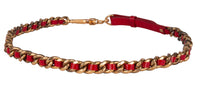 Miu Miu Red Narrow Leather Aged Distressed Gold Curb Chain Belt-