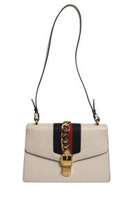 Gucci White Calfskin Leather Sylvie Crossbody Women's Bag (Pre-Loved)