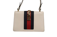 Gucci White Calfskin Leather Sylvie Crossbody Women's Bag (Pre-Loved)