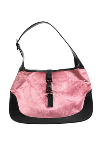 Gucci Jackie Pink Velvet And Black Leather Shoulder Women's Bag (Authentic Pre-Loved)