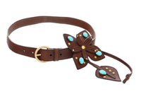 Miu Miu Brown Leather Turquoise Bead Floral Applique Belt-