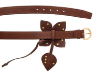 Miu Miu Brown Leather Turquoise Bead Floral Applique Belt-
