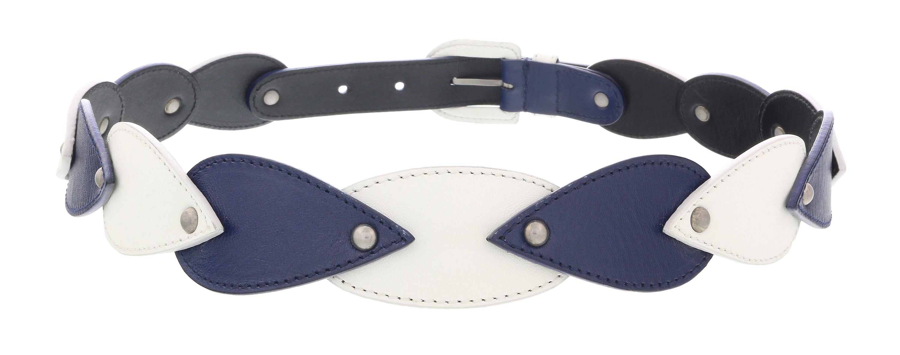 Miu Miu White Blue Teardrop Tile Applique Classic Ring Belt-