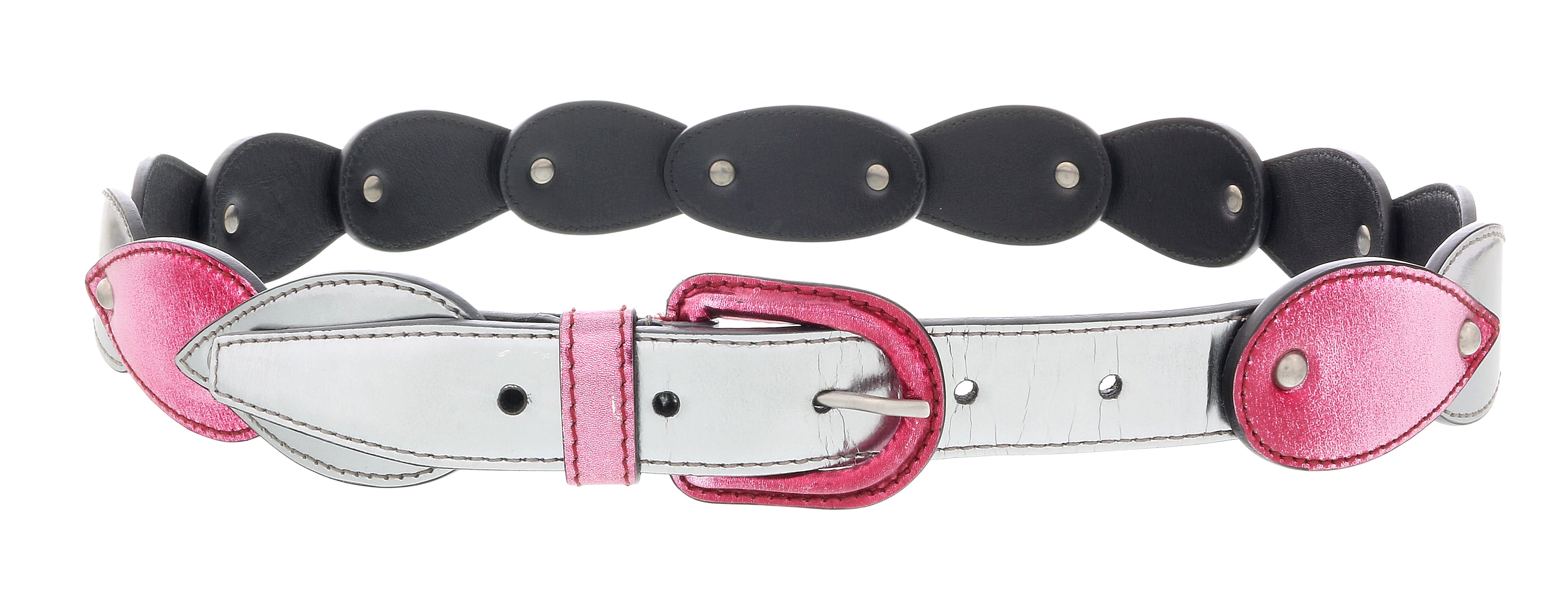 Miu Miu Silver/Pink Teardrop Tile Applique Classic Ring Belt-