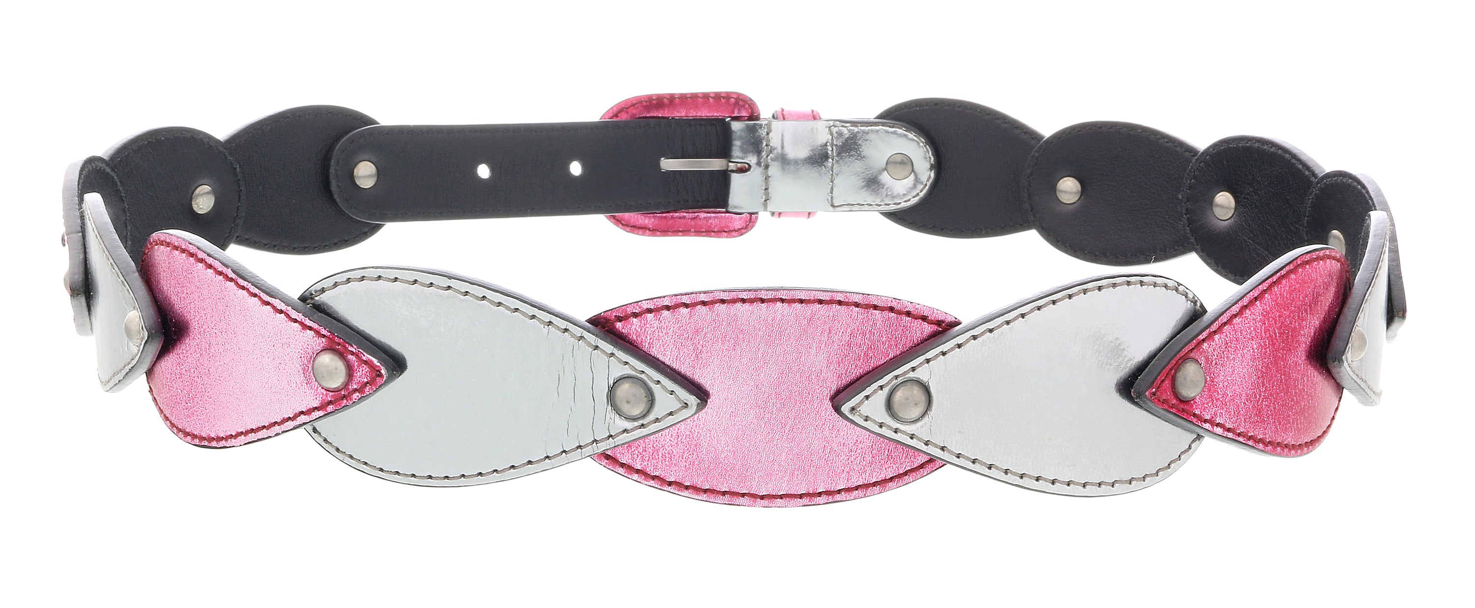 Miu Miu Silver/Pink Teardrop Tile Applique Classic Ring Belt-