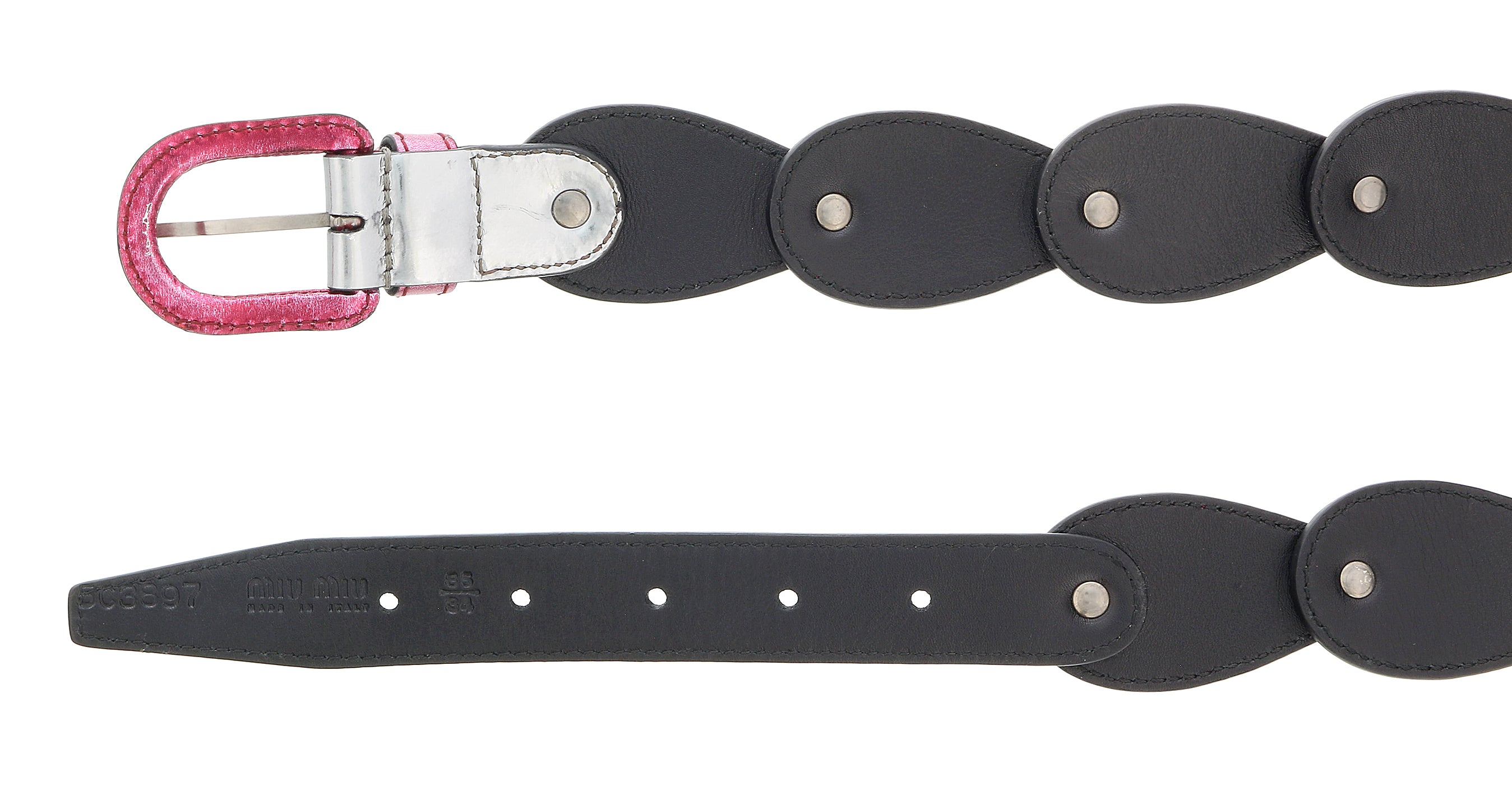Miu Miu Silver/Pink Teardrop Tile Applique Classic Ring Belt-