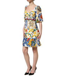 Dolce & Gabbana Dolce & Gabbana Multicolor Majolica Print Cotton Mini Women's Dress