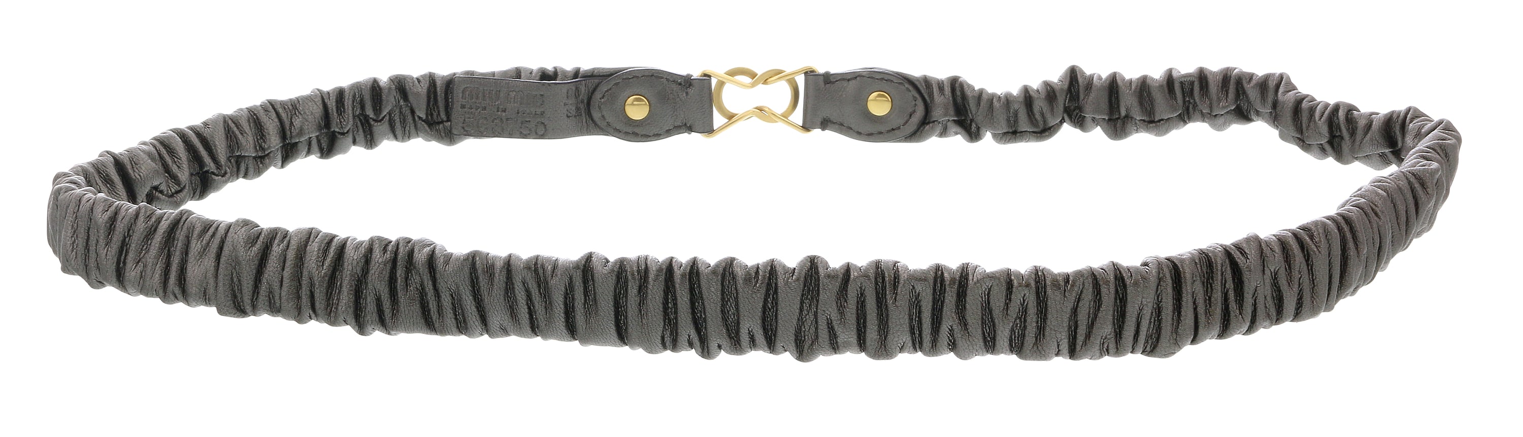 Miu Miu Dark Grey Narrow Elastocized Nappa Leather Belt-