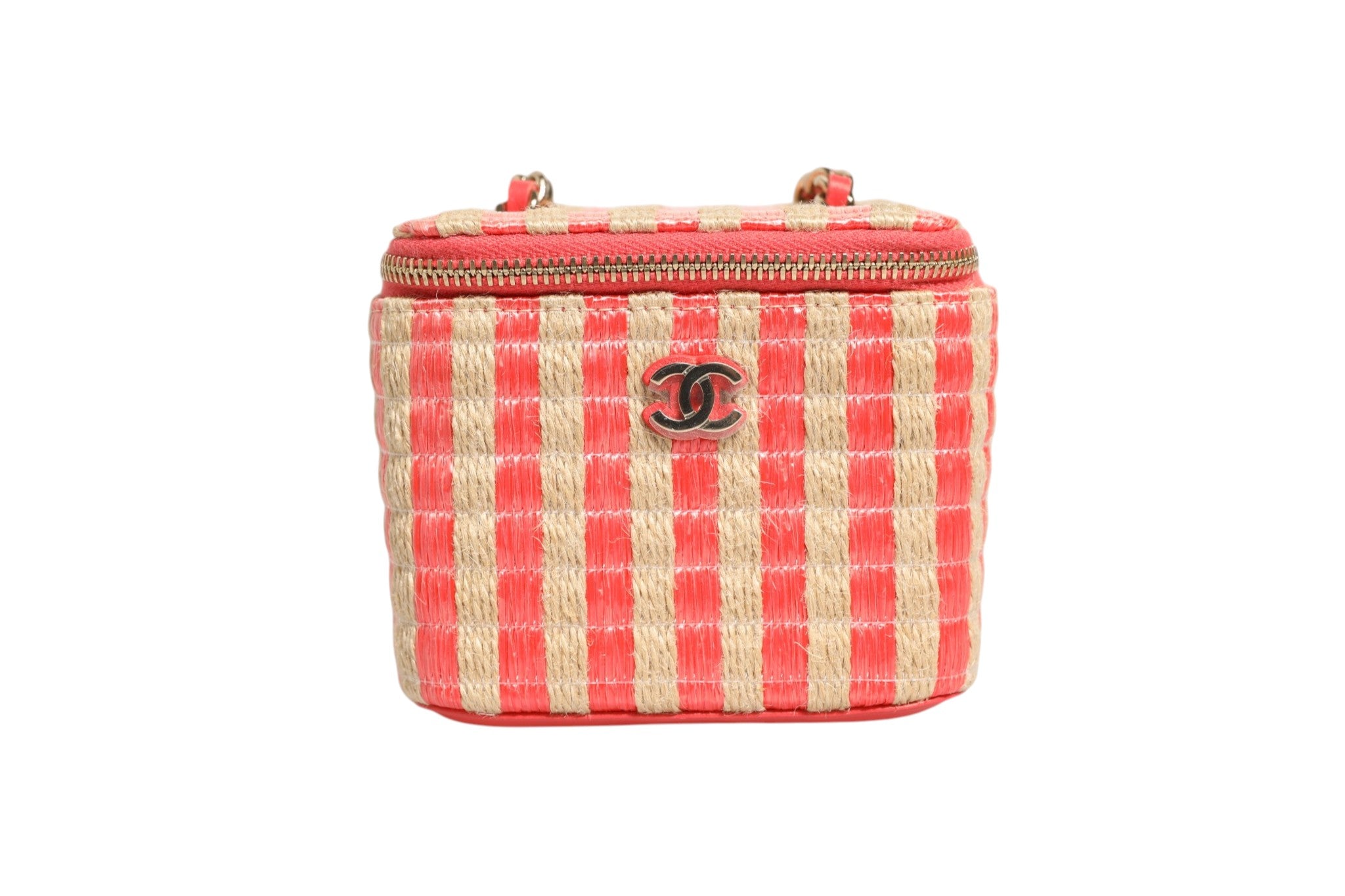 Chanel Raffia Jute Striped Mini Vanity Women's Case (Pre-Loved)